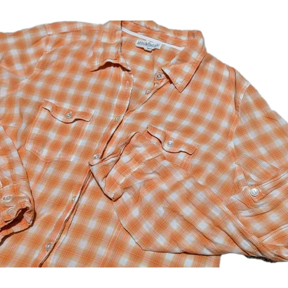 Aeropostale Women's X Large XL Orange Plaid Cowgirl Button Up Top Shirt